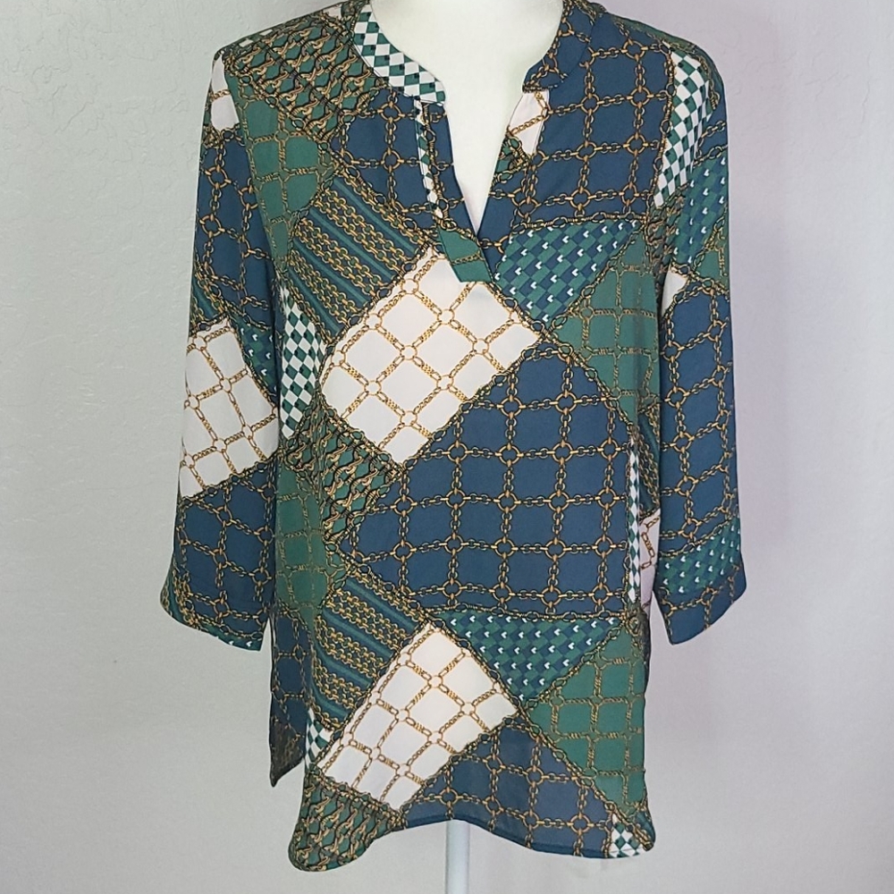 Anne Klein tunic blouse top small chains